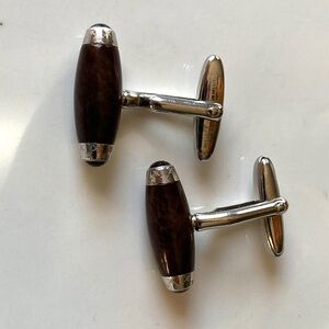 Korloff Paris Luxury Wood & Silver Designer Barrel Cufflinks France